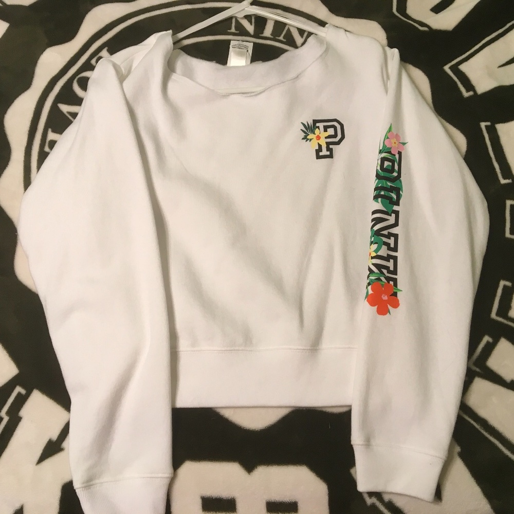 White and Multicolored PINK Cropped Sweater